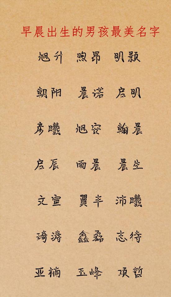 早晨出生的男孩名字，这里的名字个顶个的好